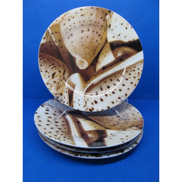 Pier 1 Seashell 8" Tan Brown And Beige Appetizer Or Salad Plates Set Of 4 - Picture 1 of 9